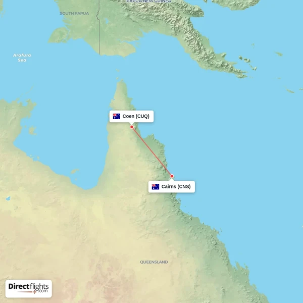 Coen - Cairns direct flight map