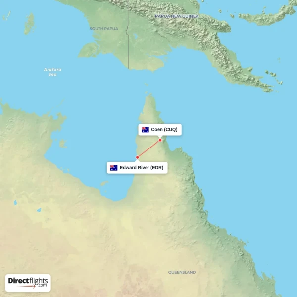 Coen - Edward River direct flight map