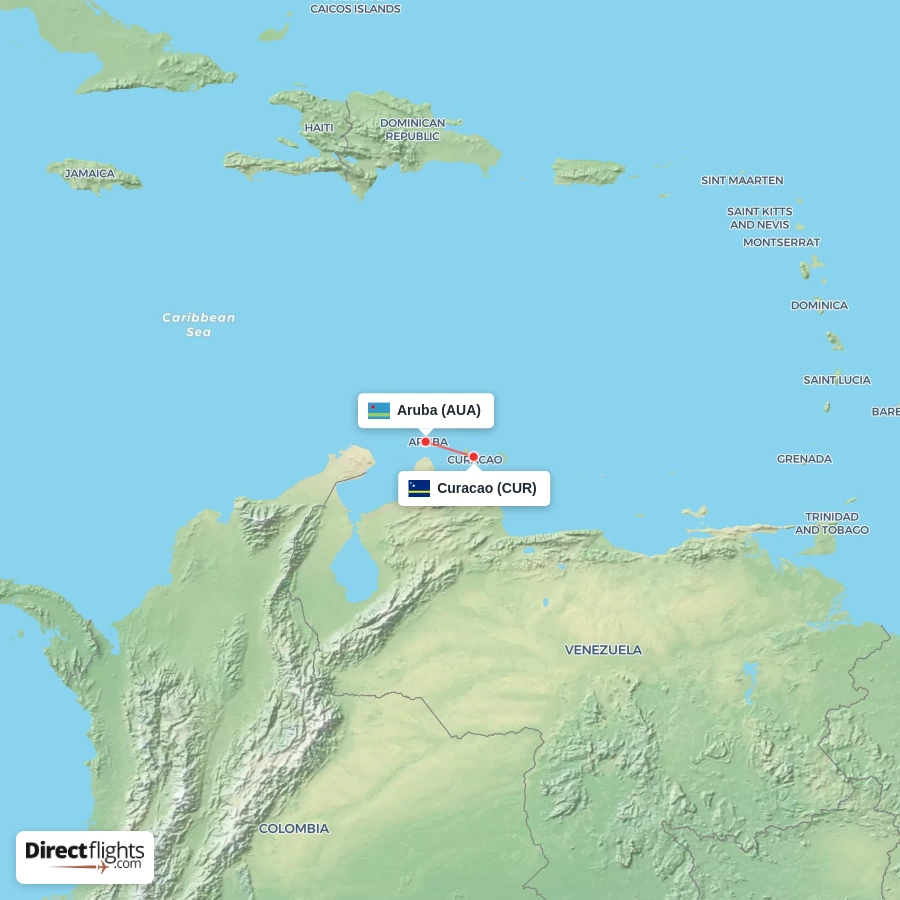 CUR - AUA route map