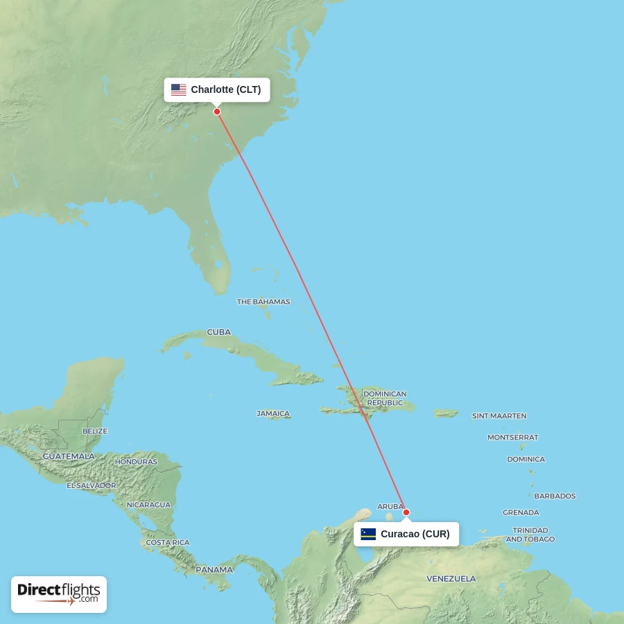 CUR - CLT route map