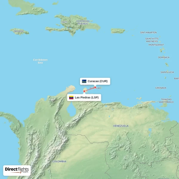 Curacao - Las Piedras direct flight map
