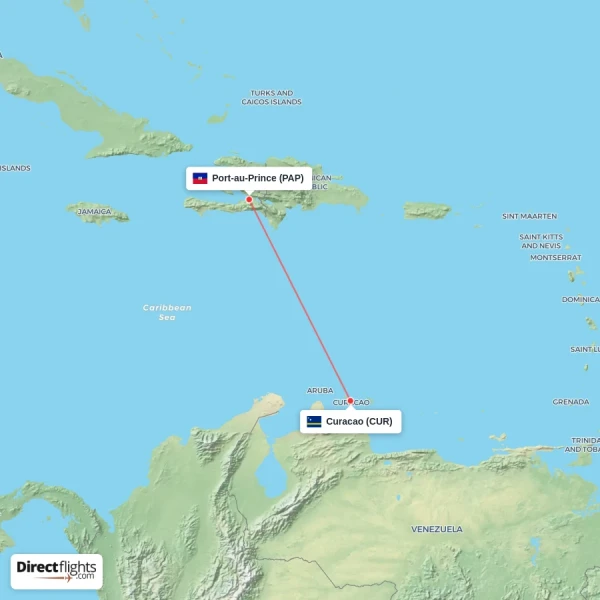 Curacao - Port-au-Prince direct flight map