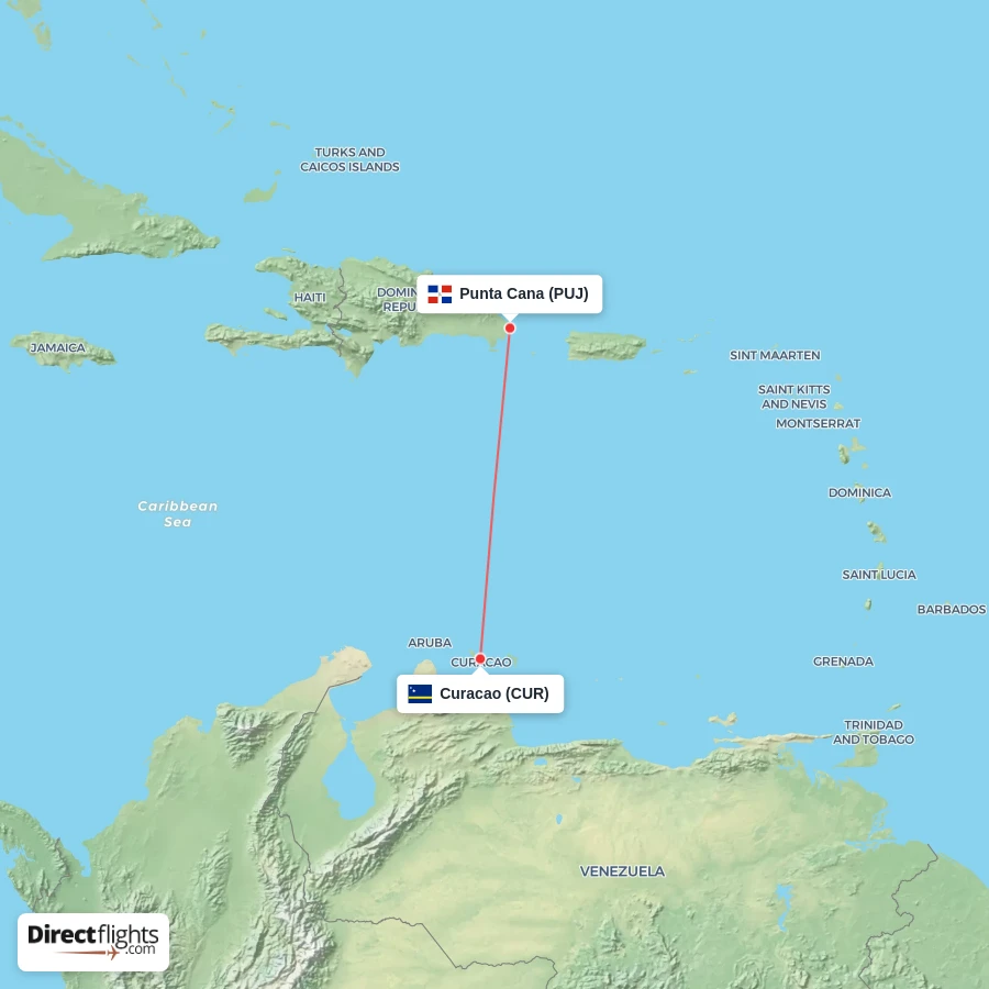 CUR - PUJ route map
