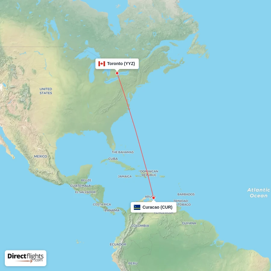 CUR - YYZ route map