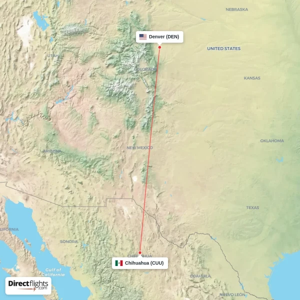 Chihuahua - Denver direct flight map