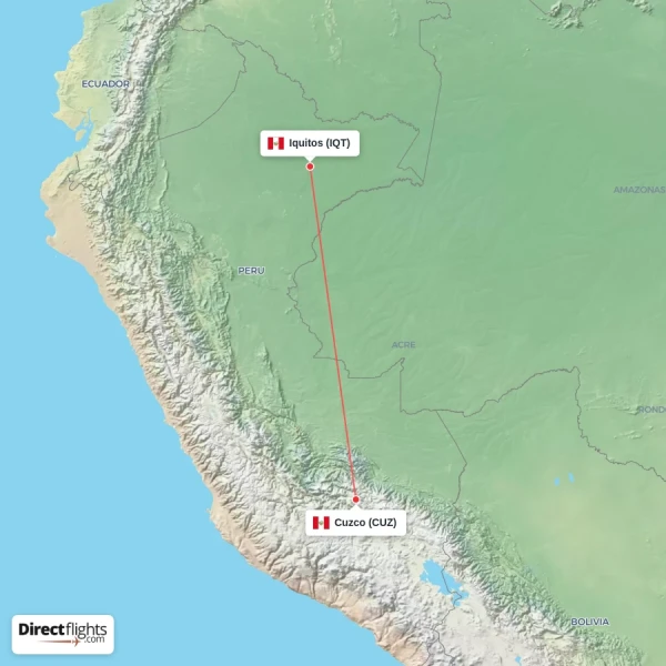 Cuzco - Iquitos direct flight map