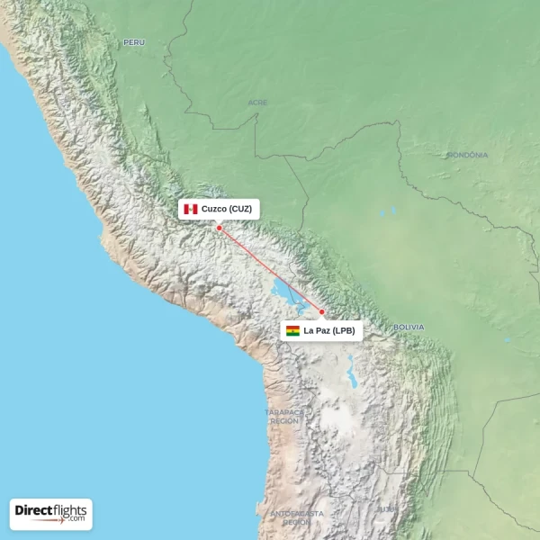 Cuzco - La Paz direct flight map