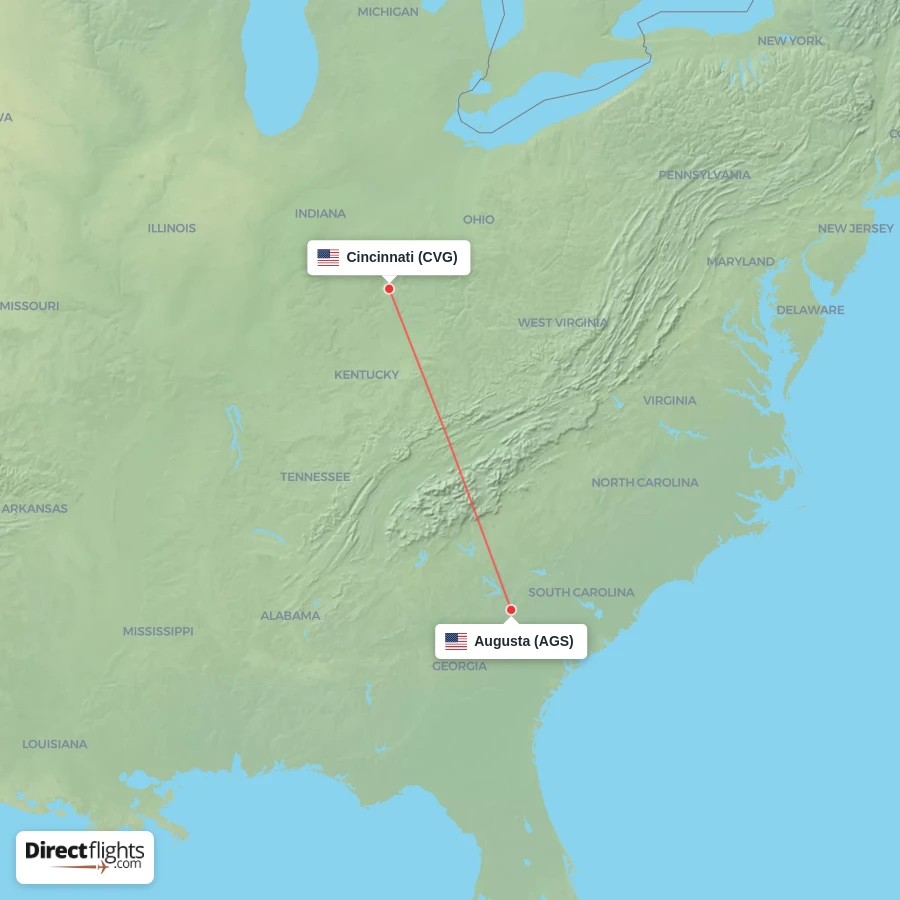 CVG - AGS route map