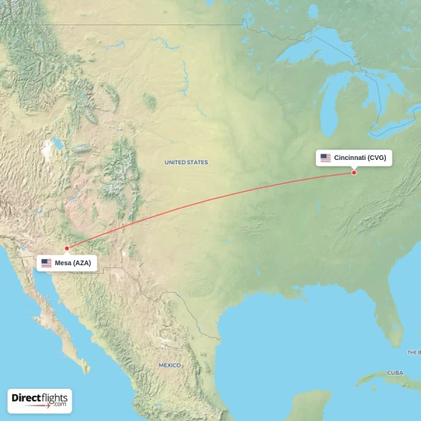 Cincinnati - Mesa direct flight map