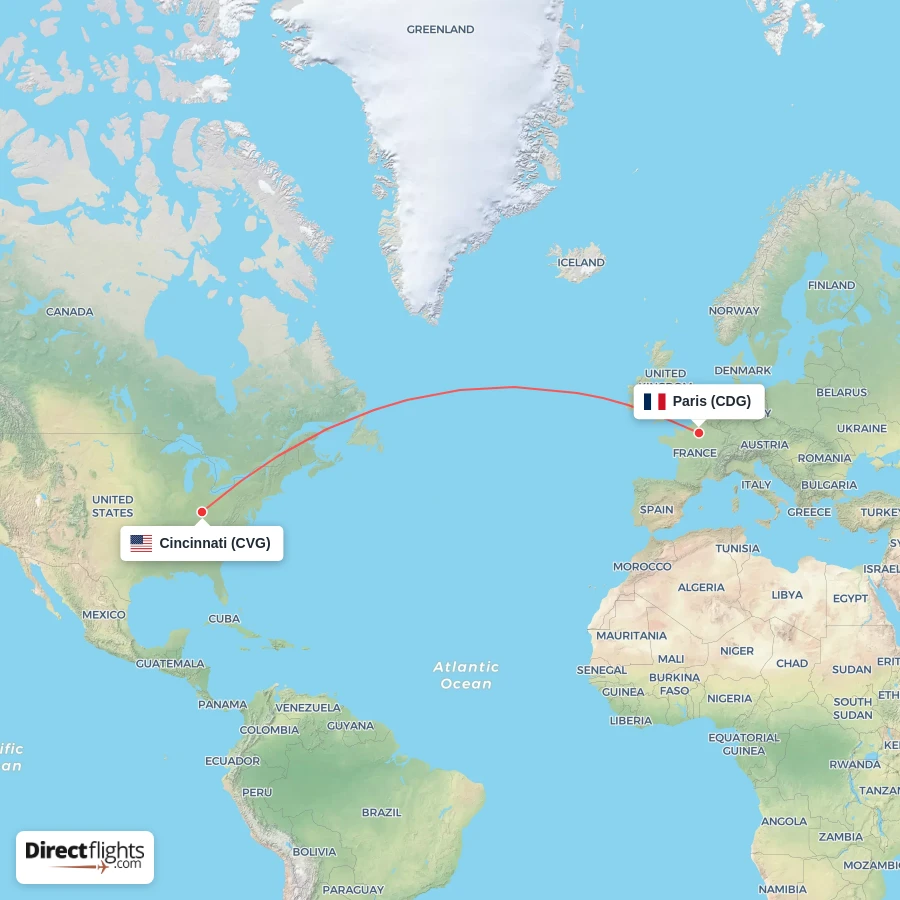 CVG - CDG route map