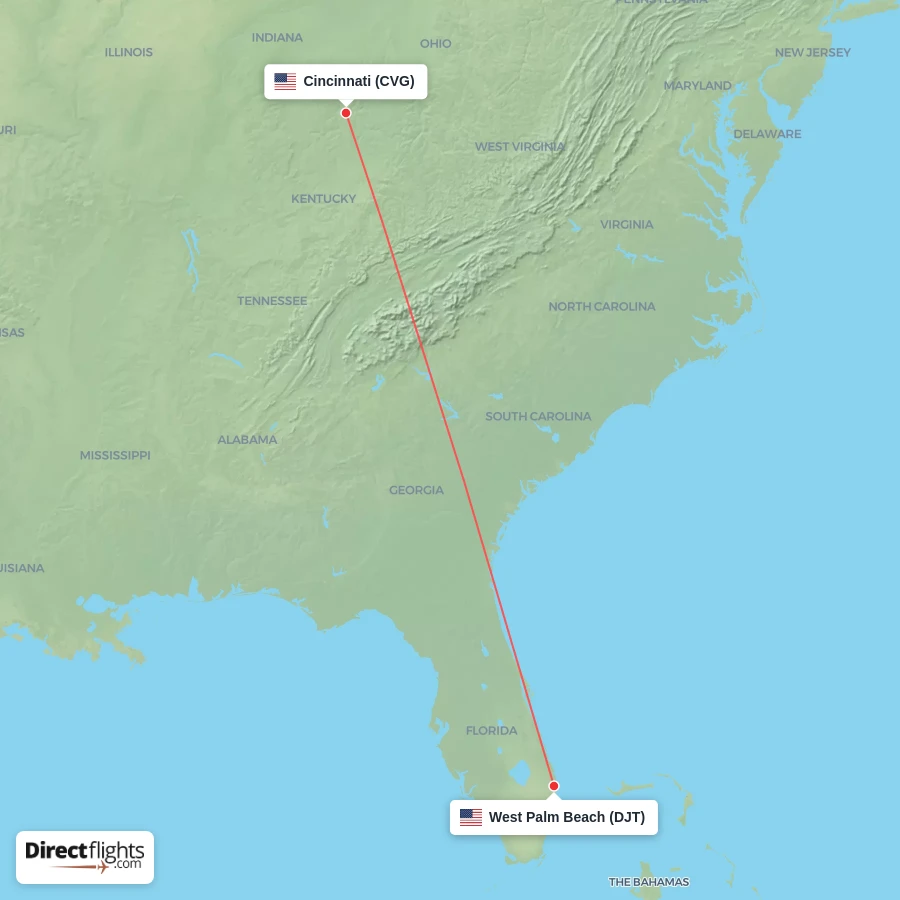 CVG - DJT route map