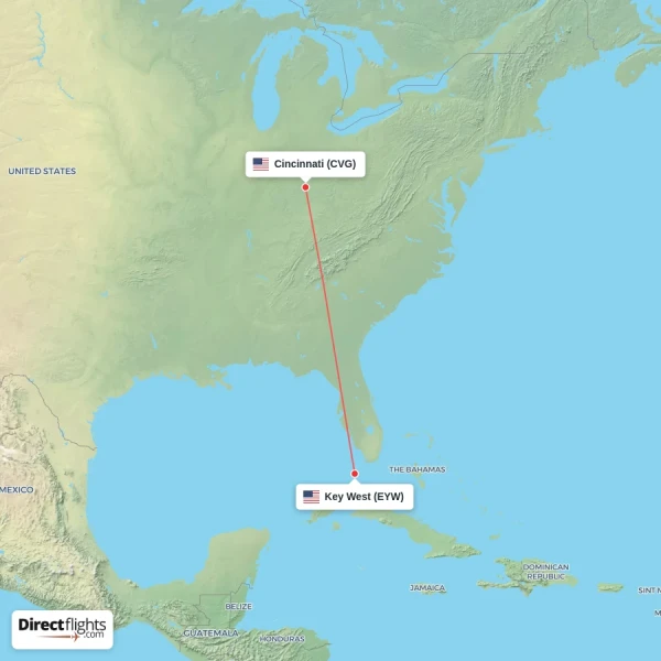 Cincinnati - Key West direct flight map