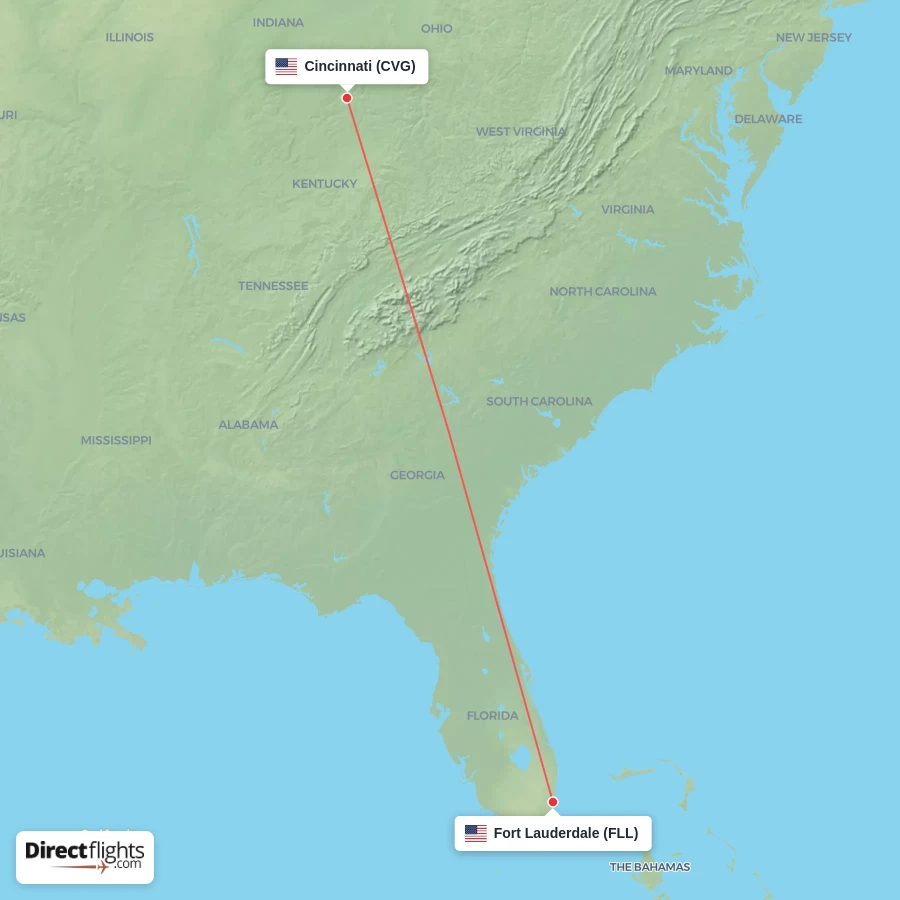CVG - FLL route map