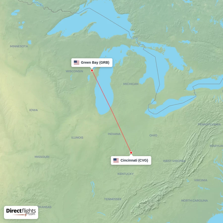 CVG - GRB route map