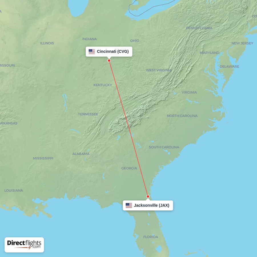 CVG - JAX route map