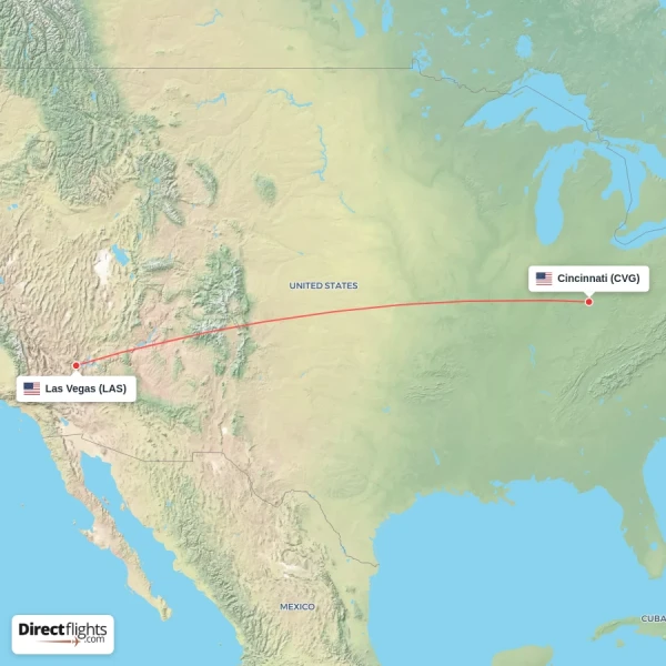 Cincinnati - Las Vegas direct flight map