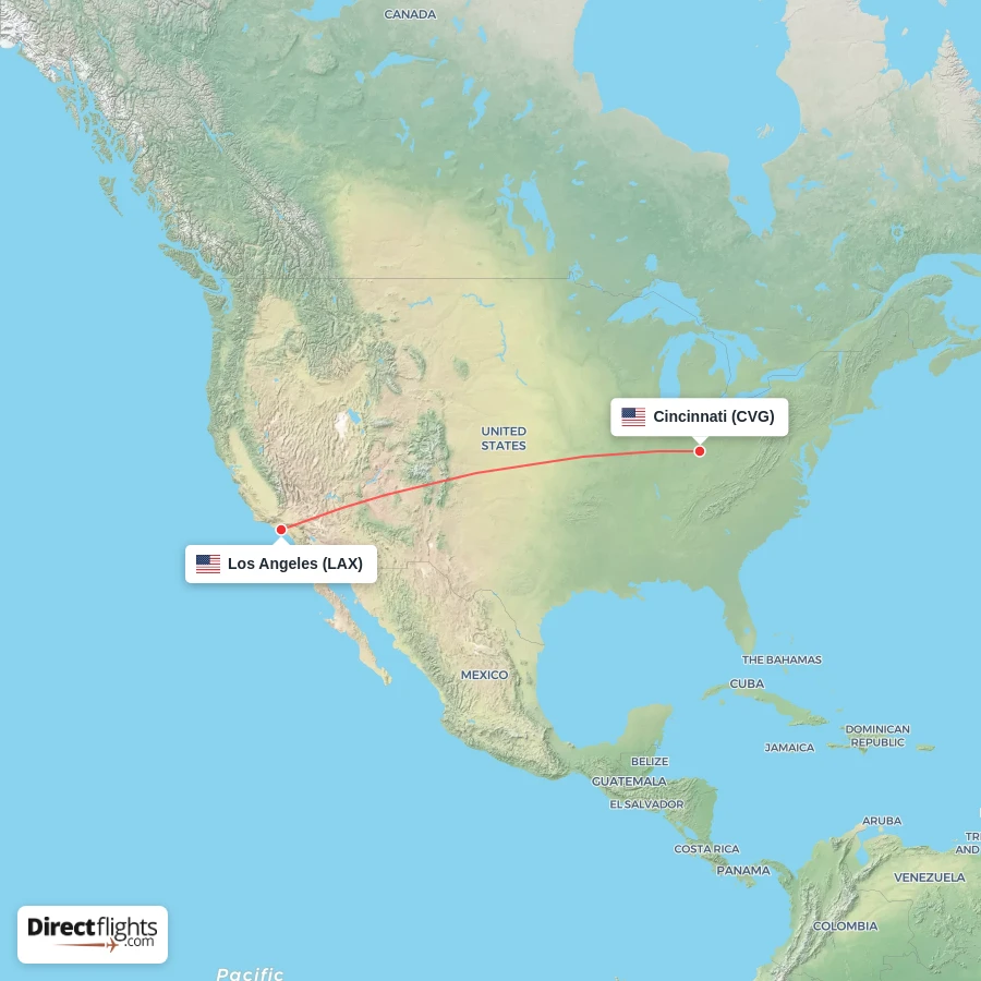 CVG - LAX route map