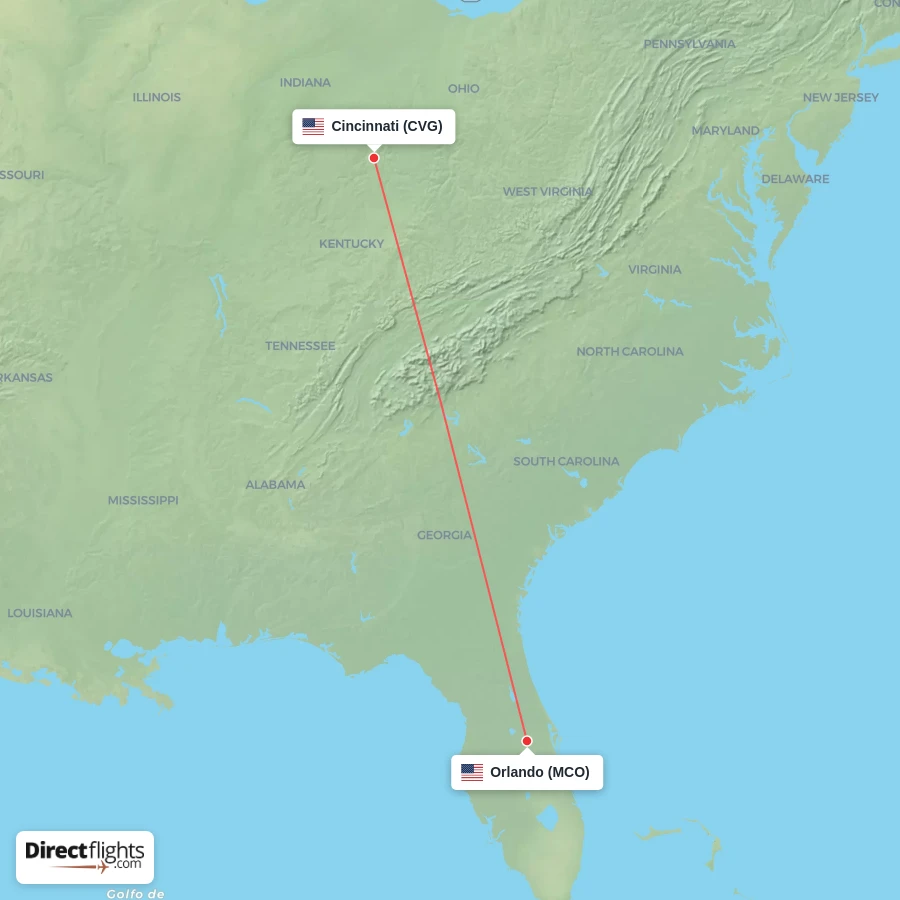 CVG - MCO route map