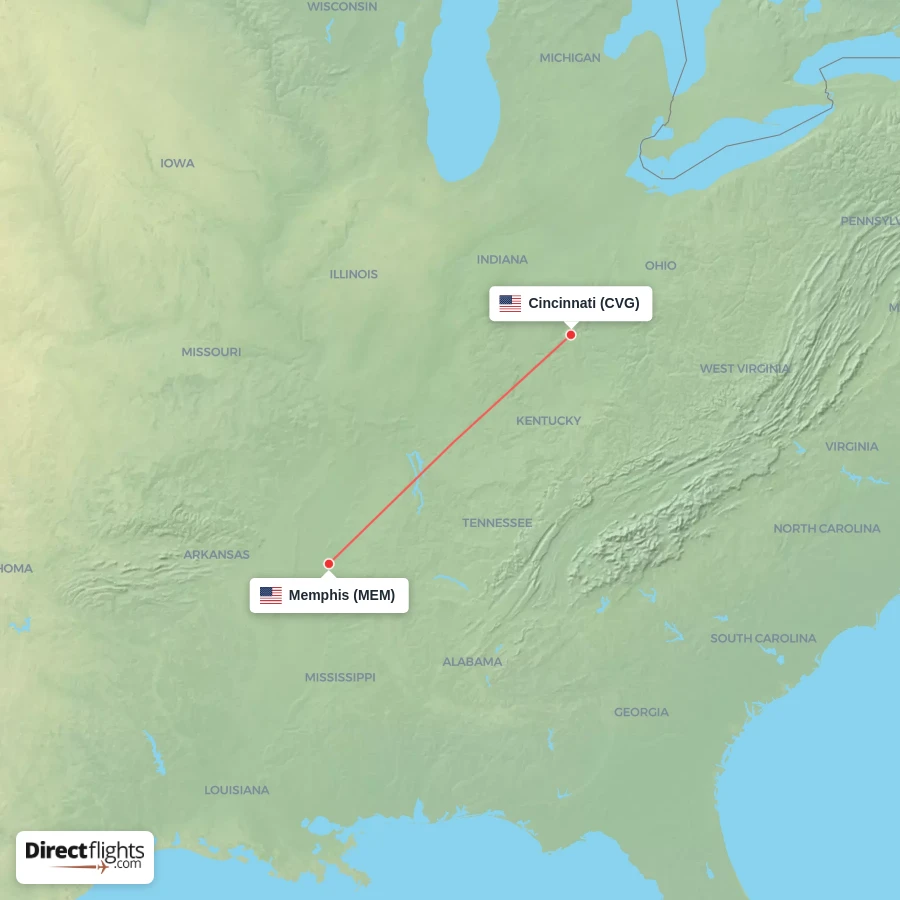 CVG - MEM route map