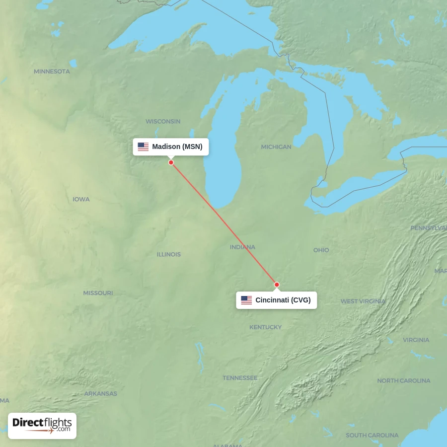 CVG - MSN route map