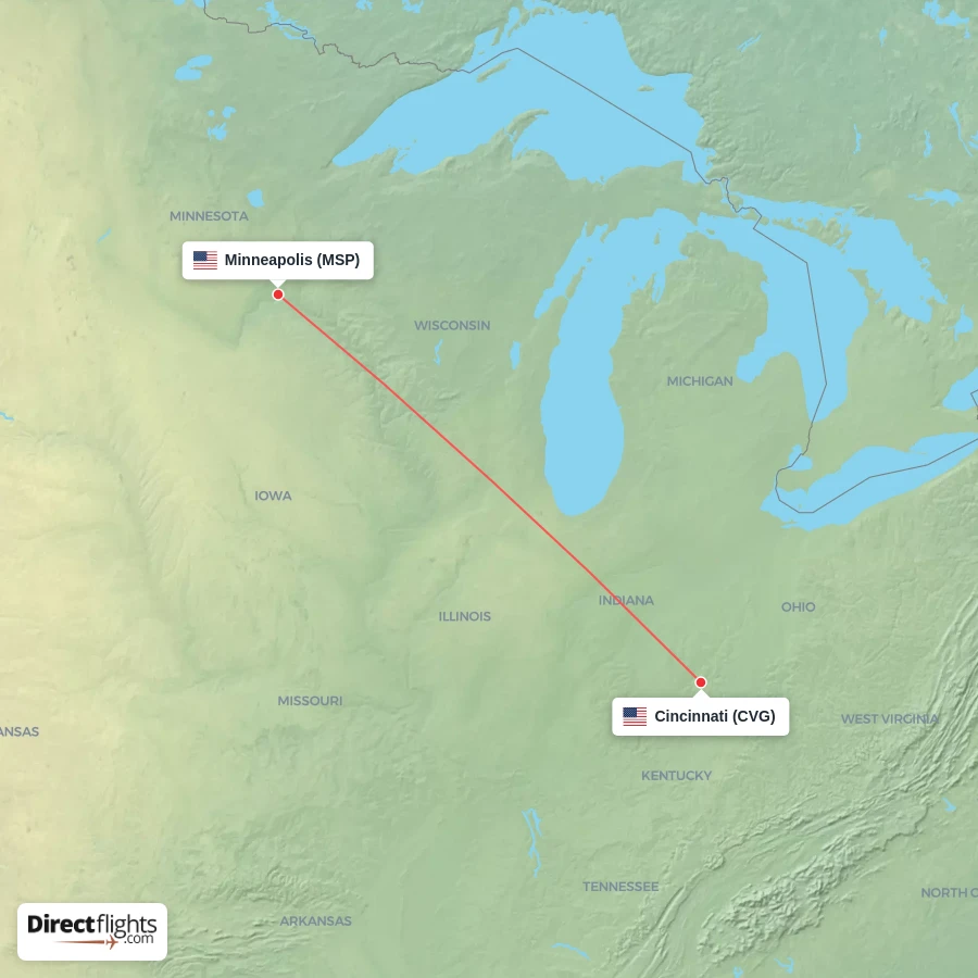 CVG - MSP route map