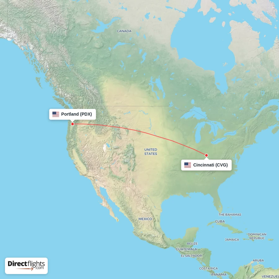 CVG - PDX route map