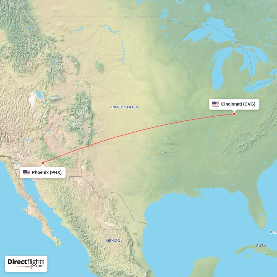 CVG - PHX route map