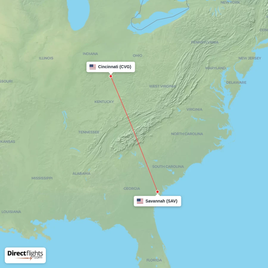 CVG - SAV route map