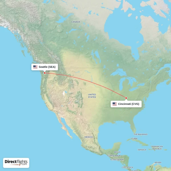 Cincinnati - Seattle direct flight map