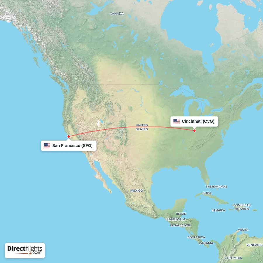CVG - SFO route map