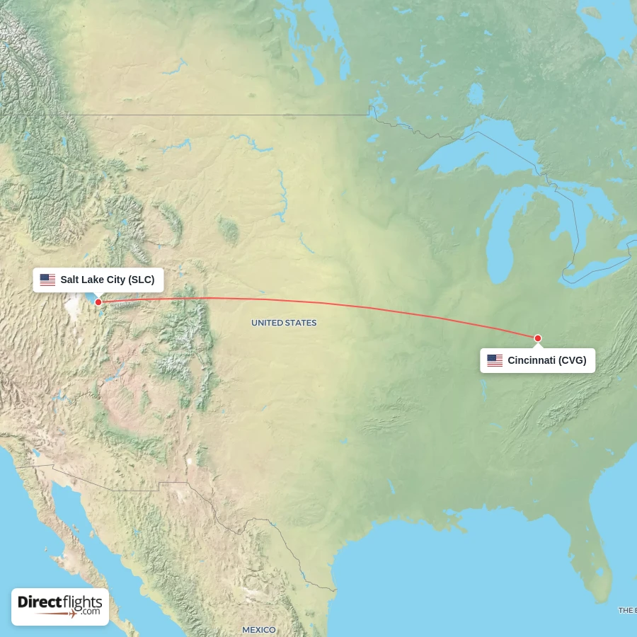 CVG - SLC route map