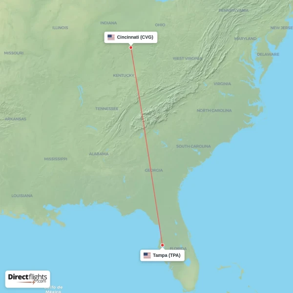 Cincinnati - Tampa direct flight map