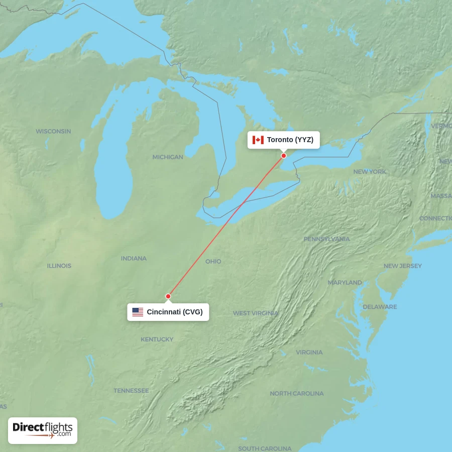 CVG - YYZ route map