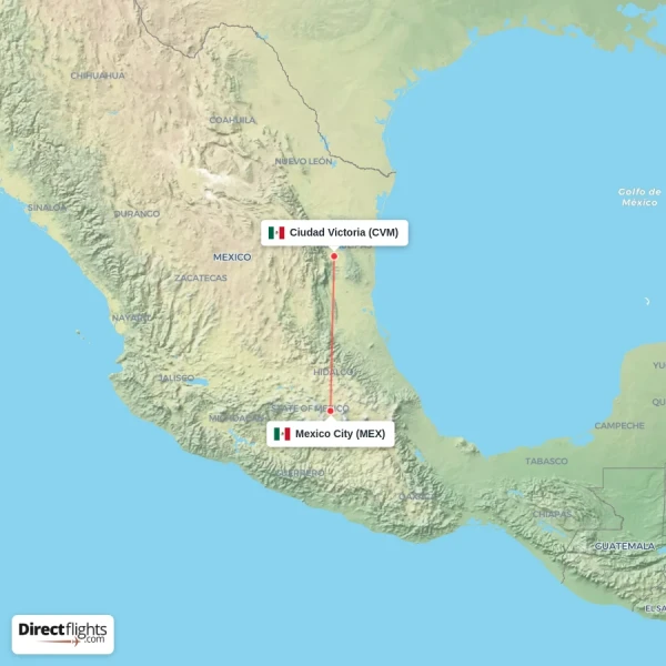 Ciudad Victoria - Mexico City direct flight map