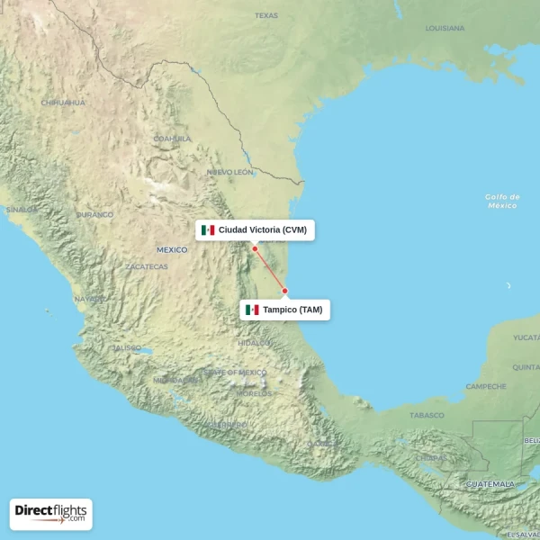 Ciudad Victoria - Tampico direct flight map