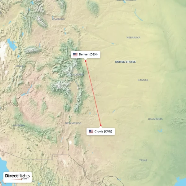 Clovis - Denver direct flight map
