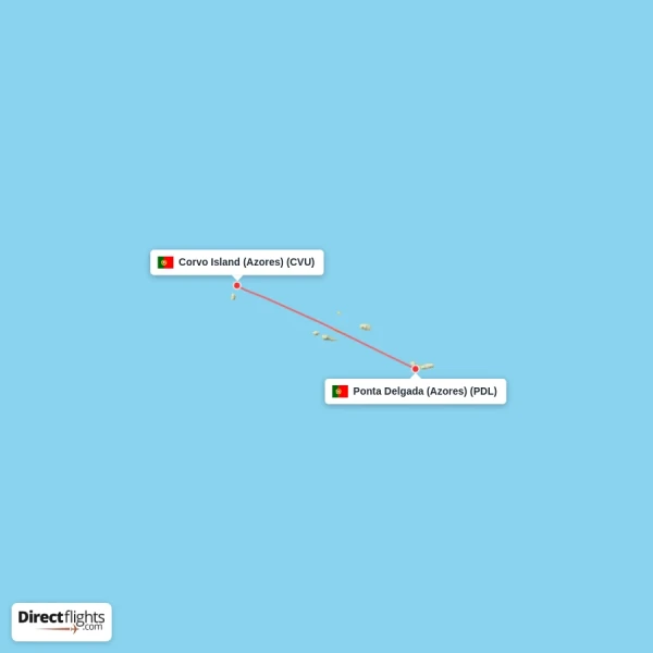Corvo Island (Azores) - Ponta Delgada (Azores) direct flight map
