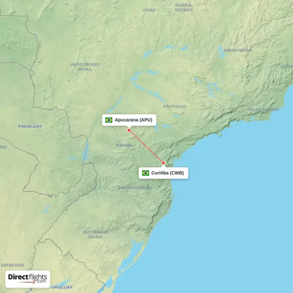 Curitiba - Apucarana direct flight map