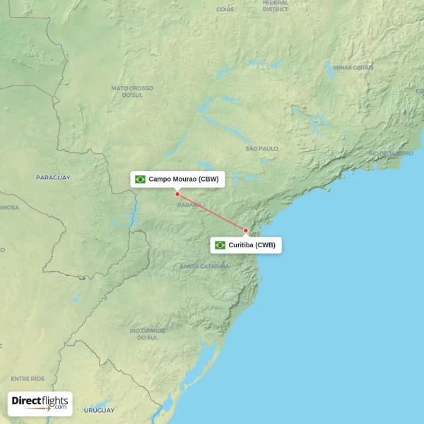 Curitiba - Campo Mourao direct flight map