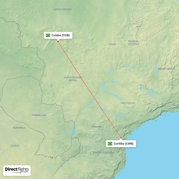 Curitiba - Cuiaba direct flight map