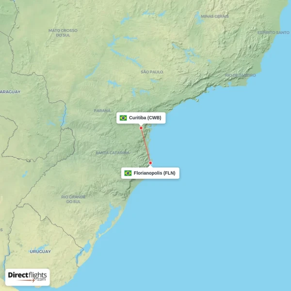 Curitiba - Florianopolis direct flight map