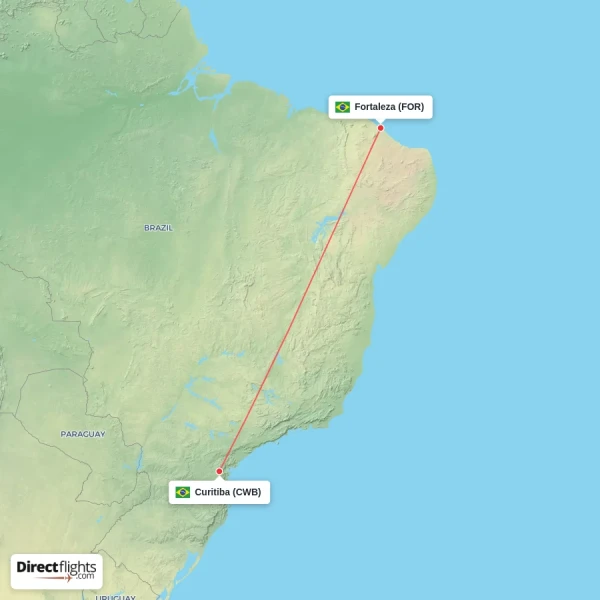 Curitiba - Fortaleza direct flight map