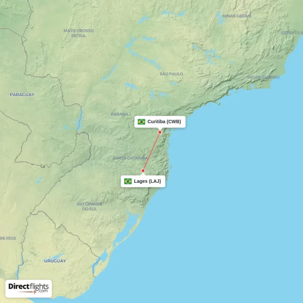 Curitiba - Lages direct flight map