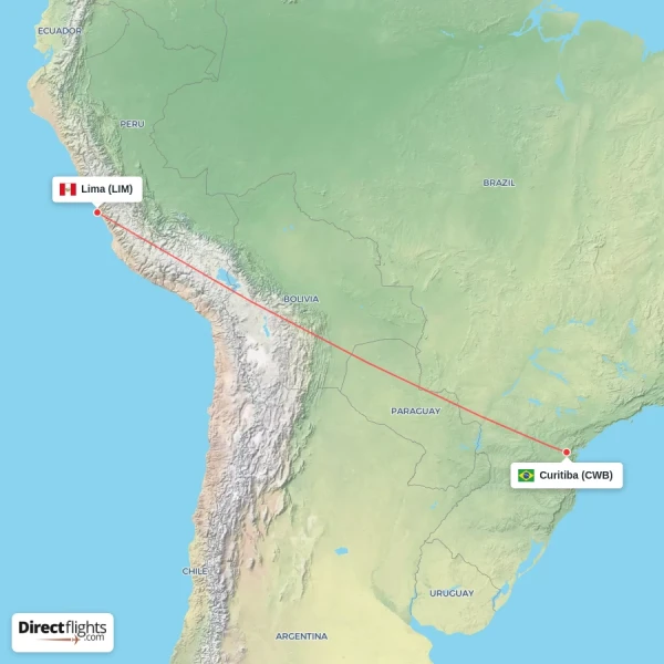 Curitiba - Lima direct flight map