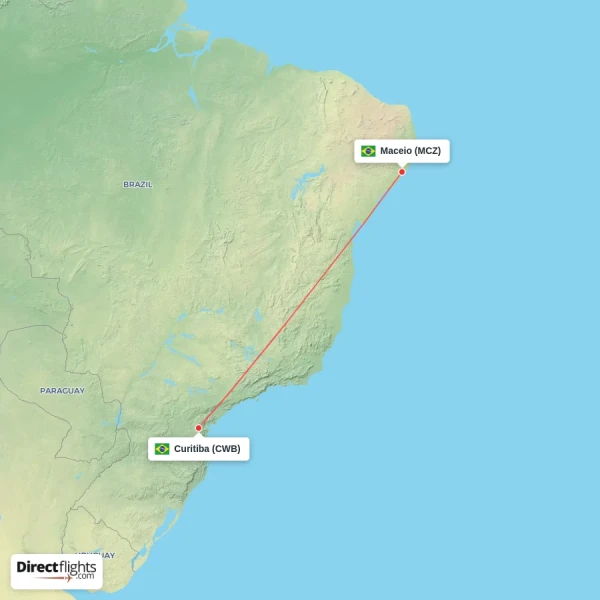 Curitiba - Maceio direct flight map