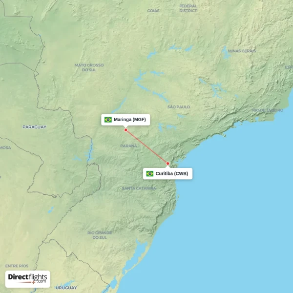Curitiba - Maringa direct flight map