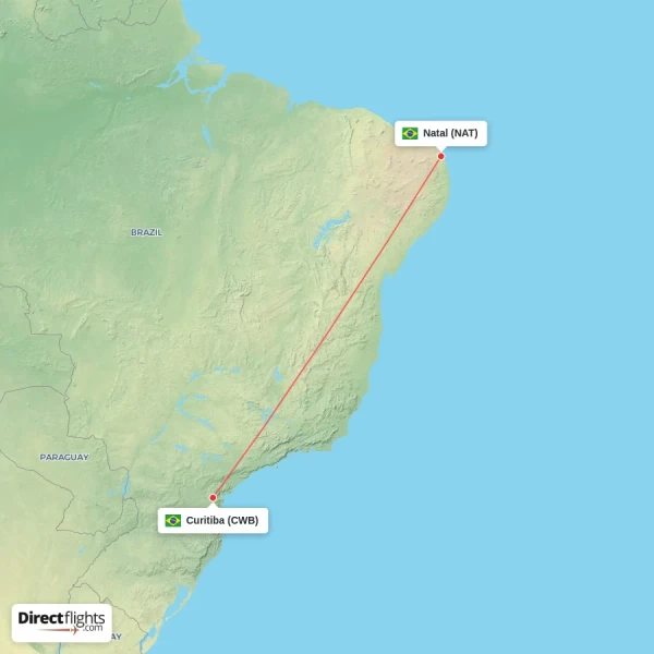Curitiba - Natal direct flight map
