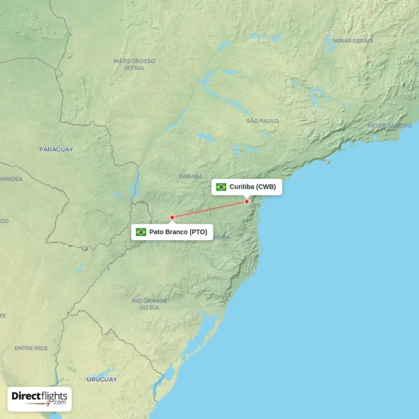 Curitiba - Pato Branco direct flight map