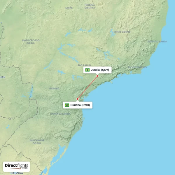 Curitiba - Jundiai direct flight map
