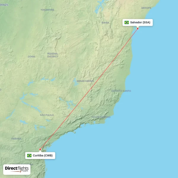Curitiba - Salvador direct flight map